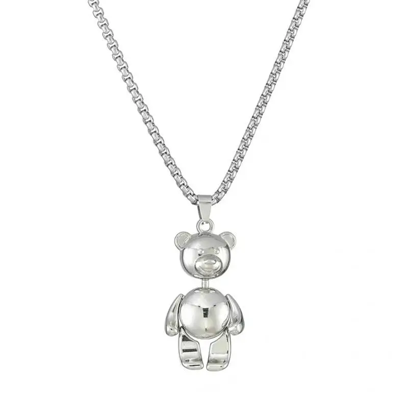

Punk Style Animal Teddy Bear Charm Pendant Necklace for Women Girls Birthday Gift Jewelry, Silver color
