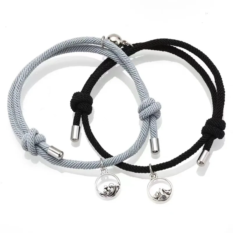 

2Pcs Minimalist Lovers Matching Friendship Bracelet Rope Hand Braided Couple Magnetic Distance Bracelet Kit Lover Jewelry