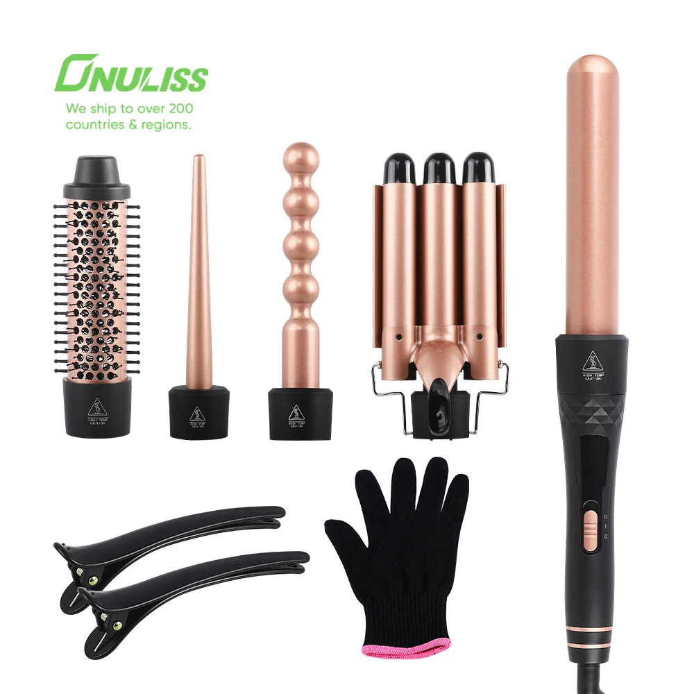 

Curling Brush Curling Iron With 5 Interchangeable Ceramic Tourmaline Barrel For Long Short Hair Styles