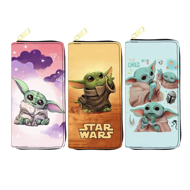 

Hot selling cute Alien Yoda Baby PU Wallet Lady Student zipper wallet Passport bag Cosmetic bag Custom factory