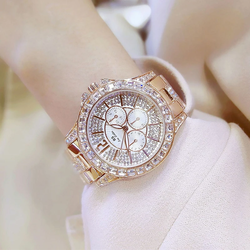 

Luxury Full Diamond Women Bracelet Wristwatches 2019 Fashion Creative Rose Gold Ladies Quartz Watch (SK646), As picture
