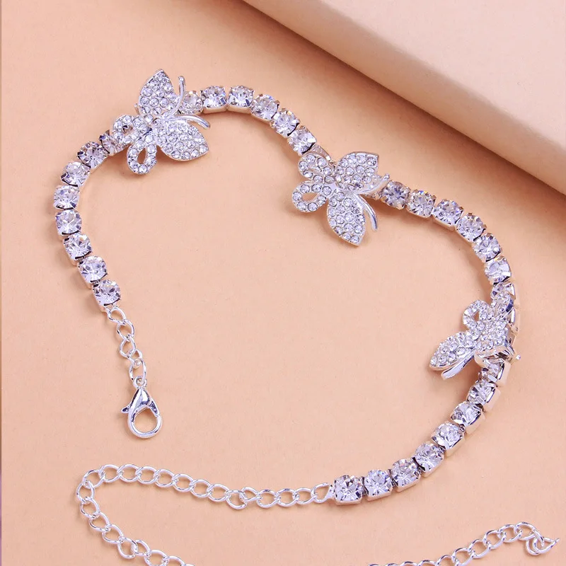 

New Style Butterfly Anklet Silver Plated Anklet Wholesales Rhinestone Anklet Shining Silver Jewelry 2021