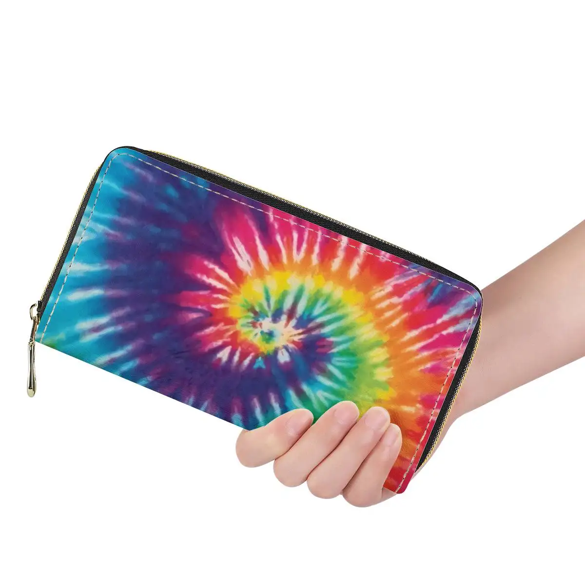 

Hot Sale Colorful Tie Dye Wallets Leather Women Ladies Wholesale Cheap Custom Printed Clutch Handbag Purse Wallet Zipper Around