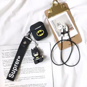 OEM custom cute with holder Superheroes hornless belt with 4 accessories earphone 3D silicone cartoon batman for airpods case