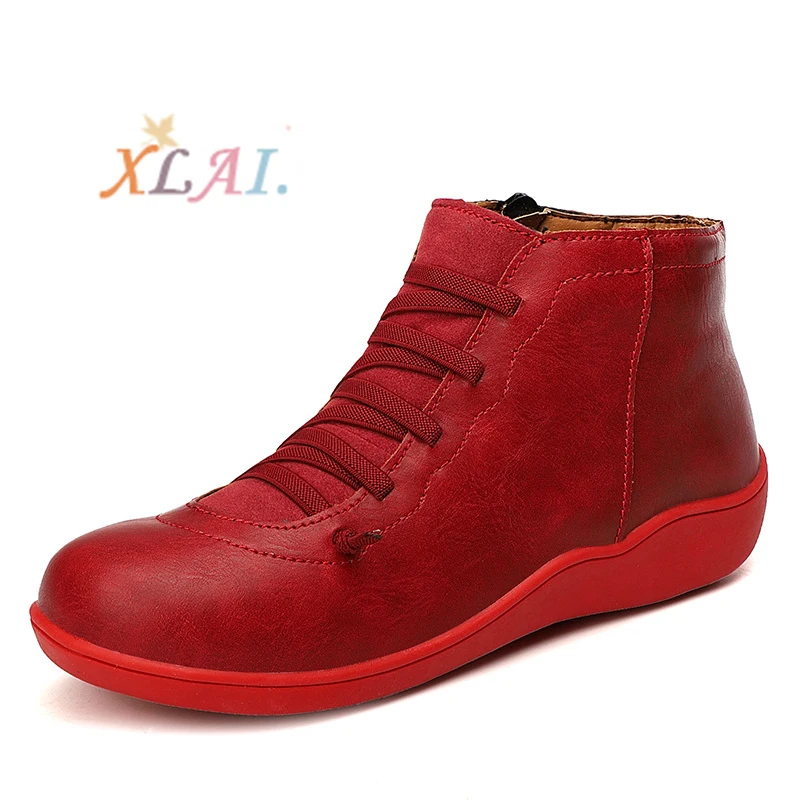 

XLAI Flat Boots Ladies Sports Casual Shoes Walking Outdoor Four Seasons Leather Boots Footwear For Women, 4 colors