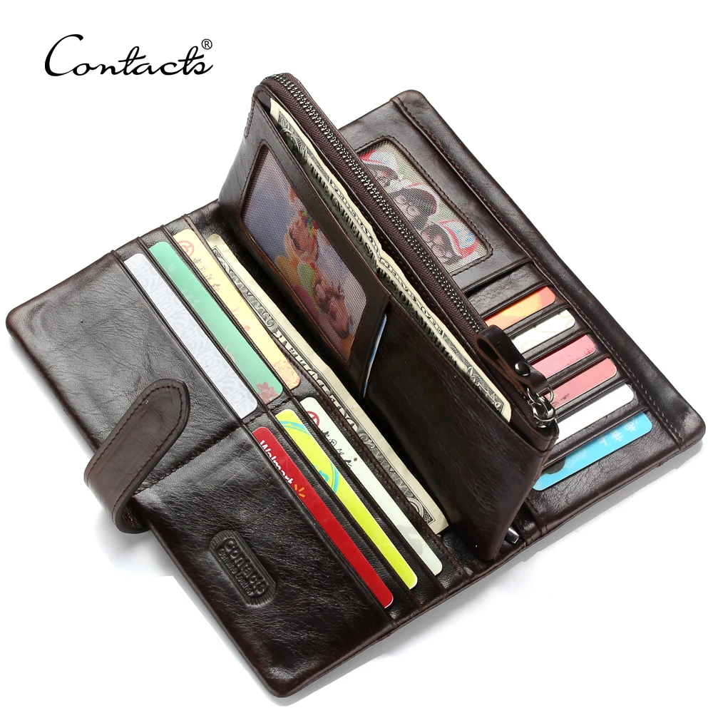 

contact's dropship wholesale genuine leather coin cards photo cellphone holder new style single zip long fashion men's wallet, Black/coffee/brown/red/green