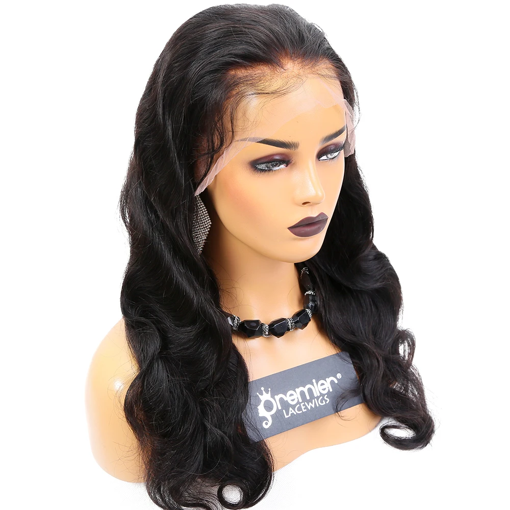 

Premier Deep Bleached Knots Elastic Band brazilian remy human hair body wave 13x6 lace front wigs, Natural color