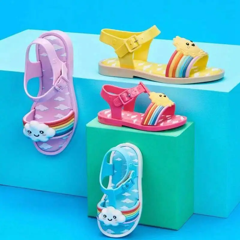 

New Melissa 2021 Star Rainbow Children's Sandal Girls Soft Soles Cute Baby Shoes Flat Beach Shoes