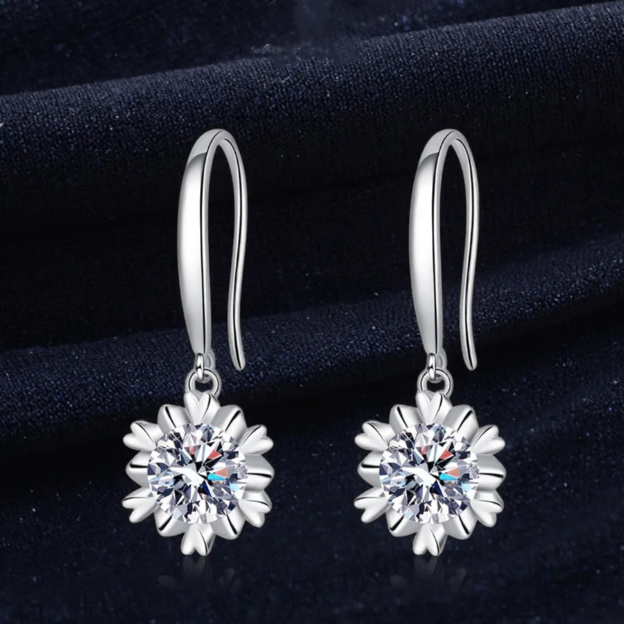 Hexagram Snowflake Shape High End Temperament Ear Hooks D Colour Vvs 1CT Moissanite S925 Silver Pendant Earrings for Women