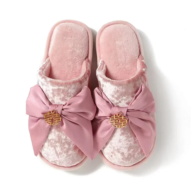 

Home Women Warm Winter Plush Ladies Flat Shoes Wedding home couple slippers Fashion Fur Custom Slippers, Customized color