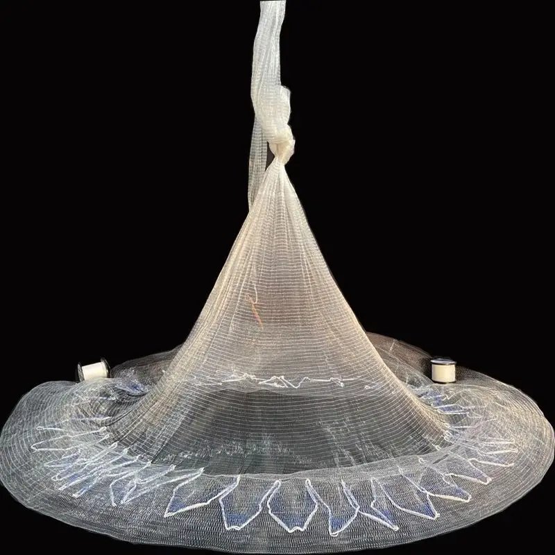 

Japanese style hand throwing fishing net bottom pocket weaving lead sinker cast fish net, White