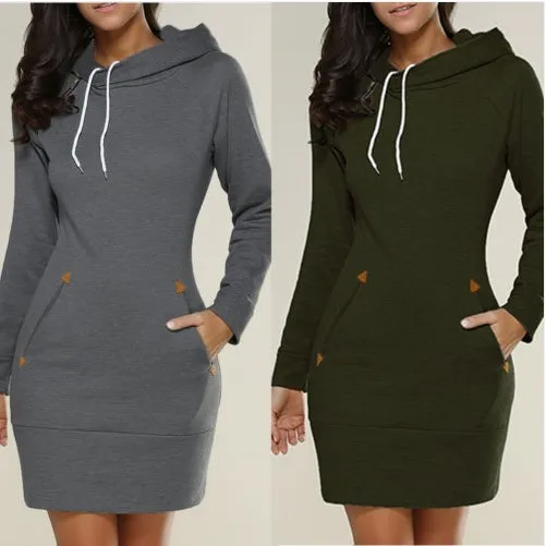 

2022 Spring New Design Fashion Women Hoodie Dress Solid Color Women Casual Dress