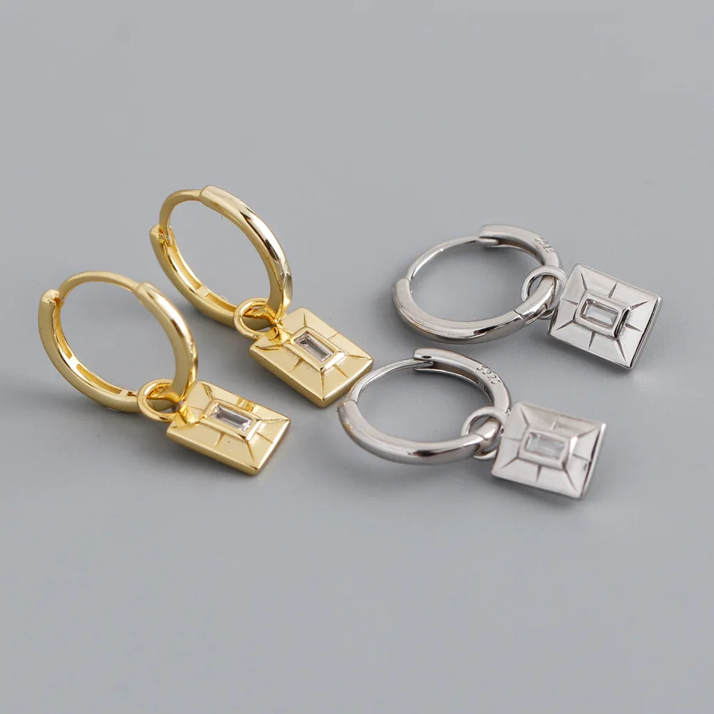 New Unique Design S925 Sterling Silver 925 Silver Square Pendant Earrings For Women EH1359