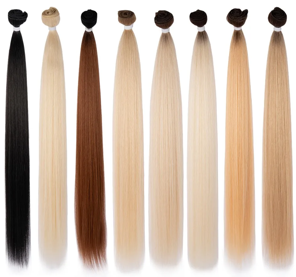 Sleek High Quality Wholesale Bundles 12 to 36 Inches Cheap Hair Brazilian Straight Weaving Synthetic Hair Extension for Women