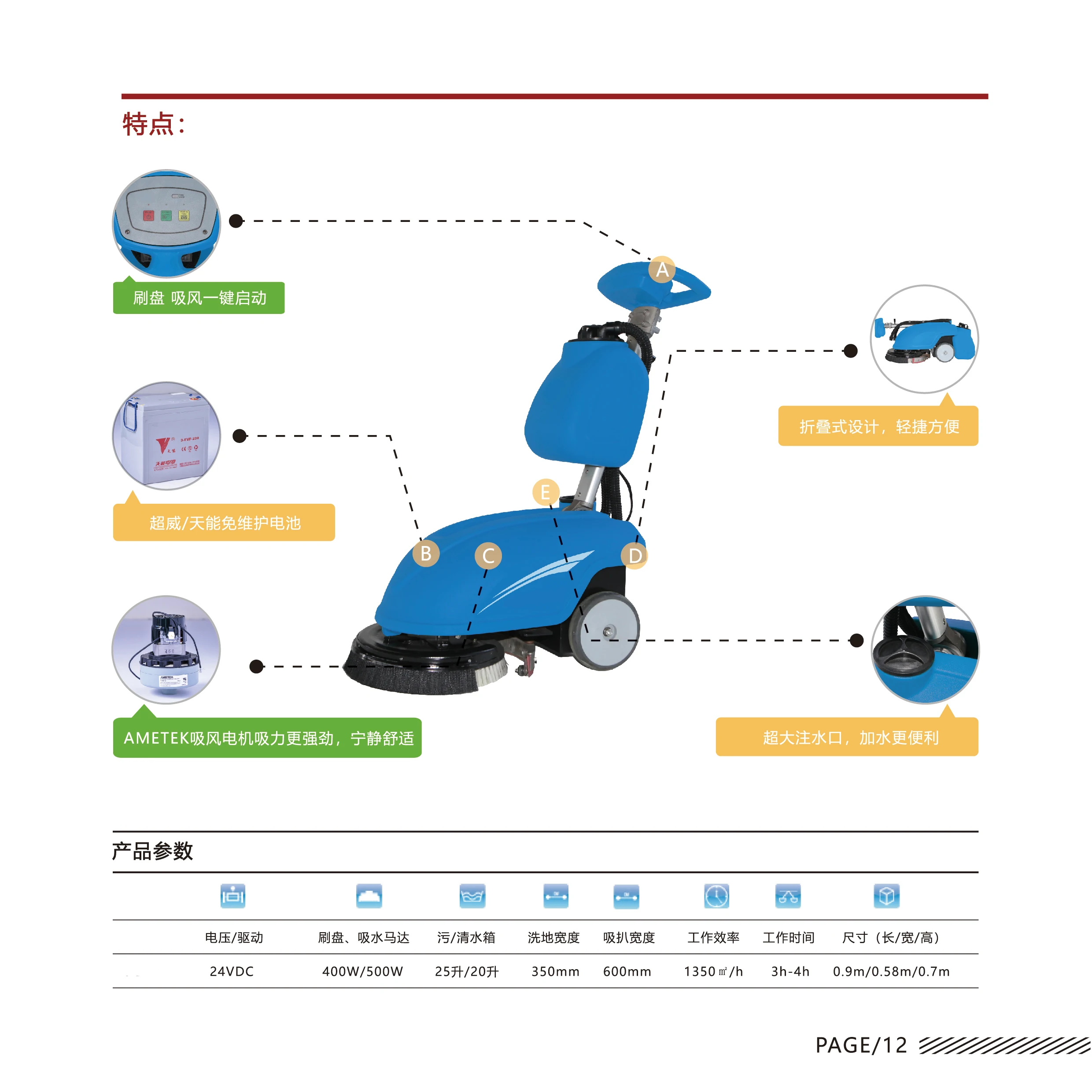 
SC30-350 HAND PUSH ELECTRICAL FLOOR CLEANING MACHINE SCRUBBER walk behind floor scrubber 