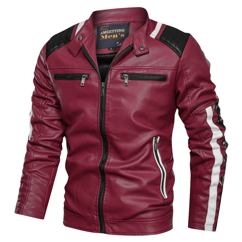 

Casual men's leather stand-up collar spring and autumn leather jacket youth jacket