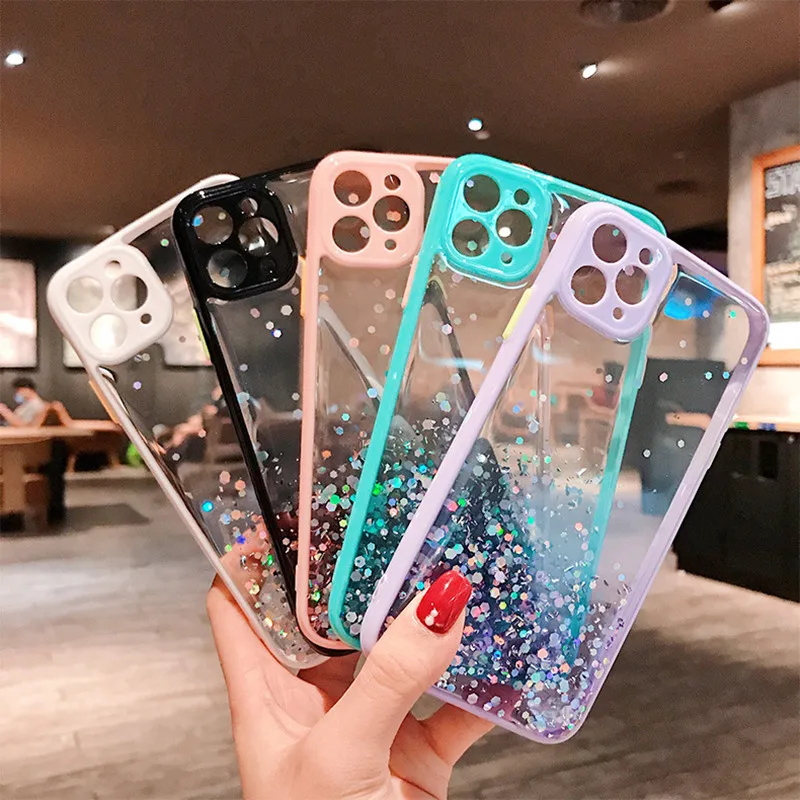

Bling Phone Case For iPhone 12 11 Pro Max TPU Glitter Case For iPhone 12 11 Pro Max SE 2020 XS Max Candy Color Camera Phone Case