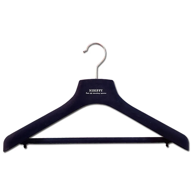 

XINJI Wholesale Flocking Clothes Hangers Custom 6cm Wide Shoulder Cloth Coat Velvet Suit Garment Hanger Black Flocked Hanger