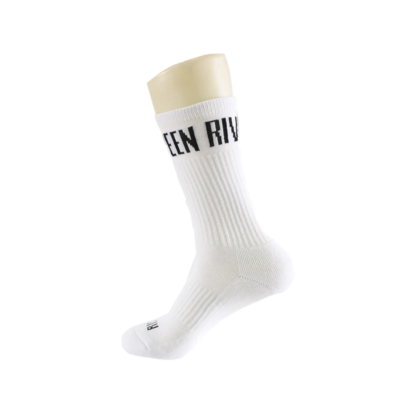

100% cotton white custom men tennis socks with letter, Customized color