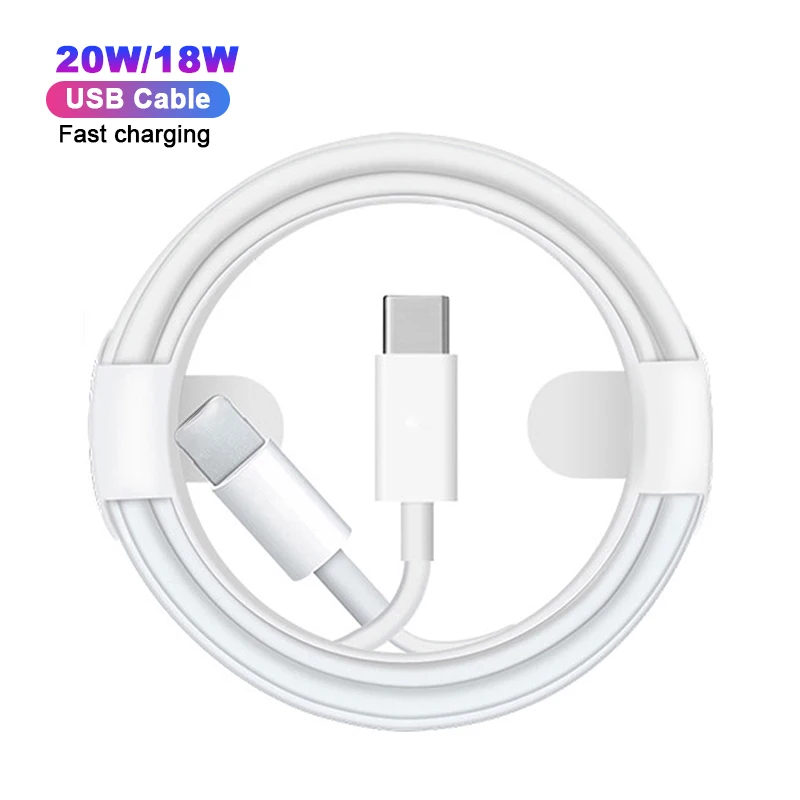 

type c to lighting Data Cable PD 18W fast Charging Cable and usb wall charger for For iphone 12 usb type c fast cables 1m 2m, White/customized