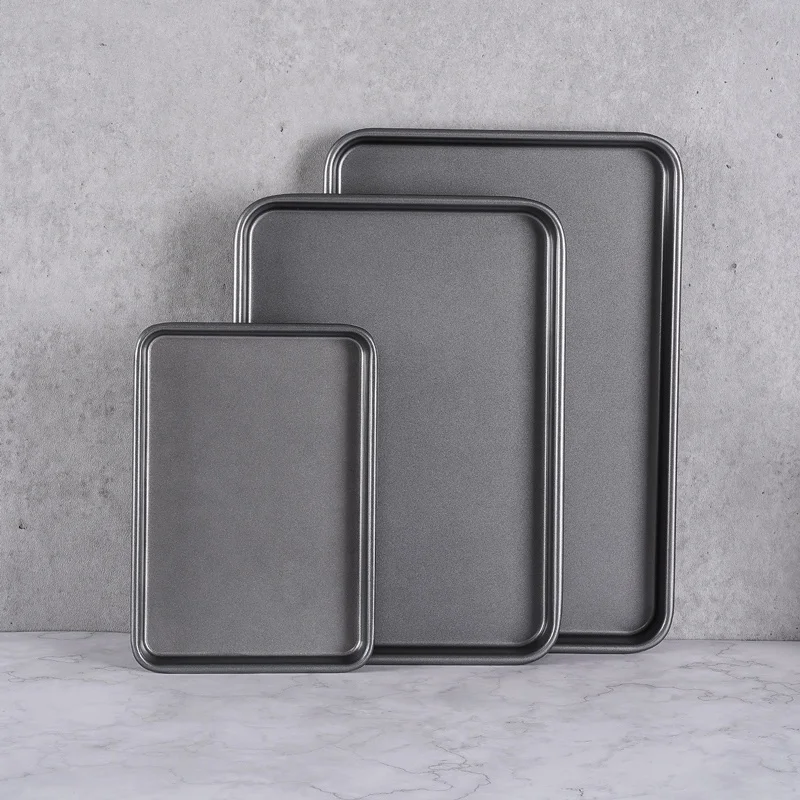 

Set Of 3 Rectangle Tray Baking Sheet Xynflon Nonstick Bakeware Dark Gray Steel Cookie Pan