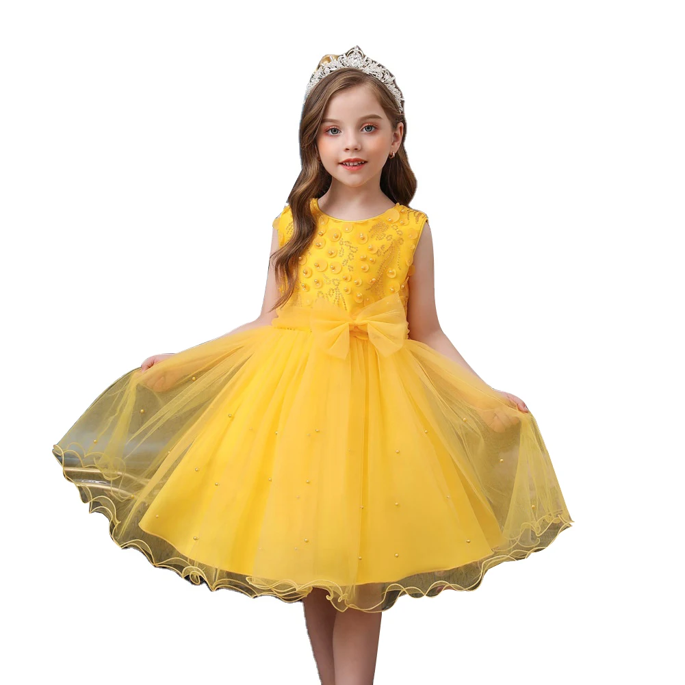 

Popular sweet new style girls baby kids flower evening princess dress party wedding gown boutique girl clothing