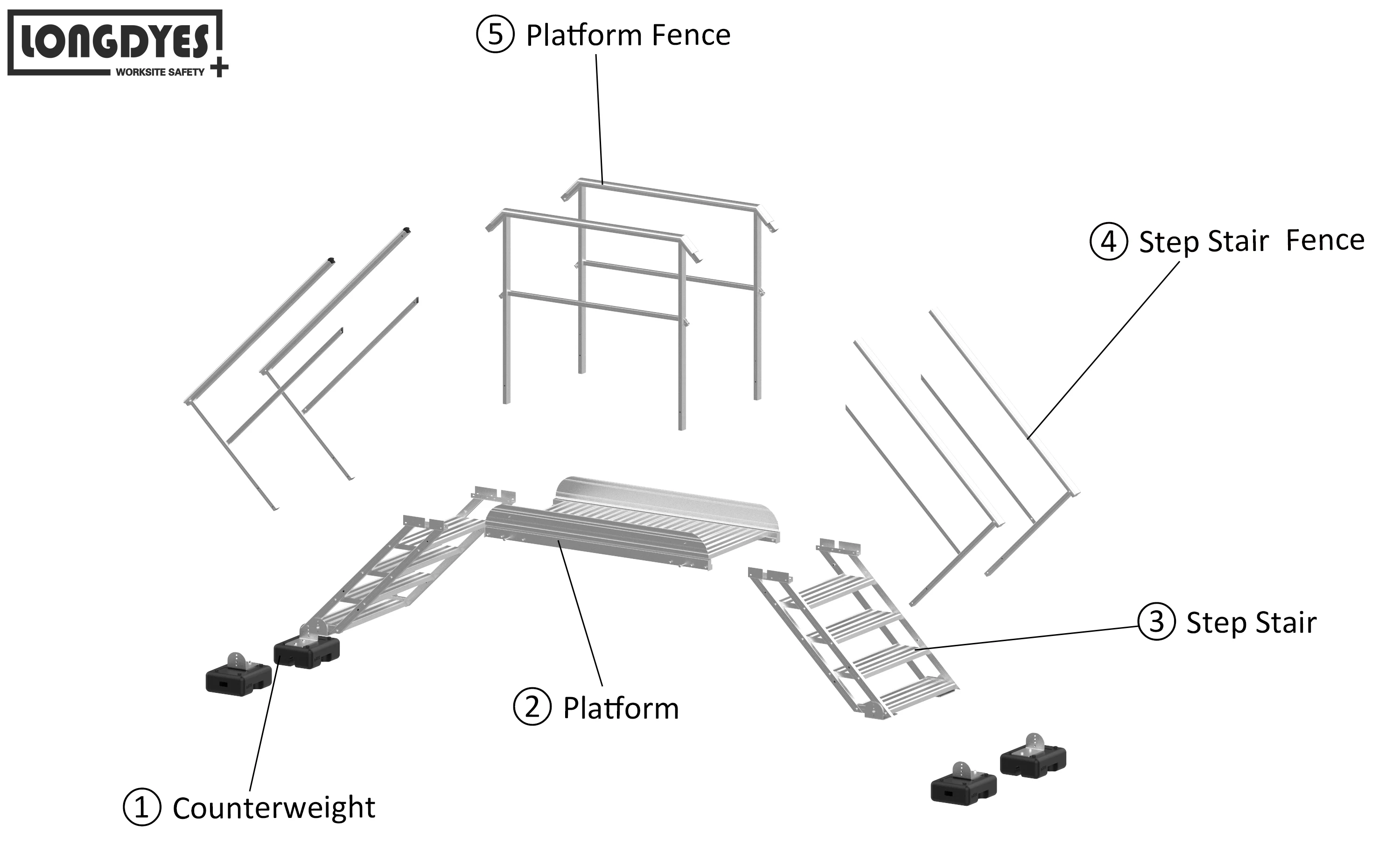 Aluminum Safe Access Crossover Ladders With Platform And Handrail For