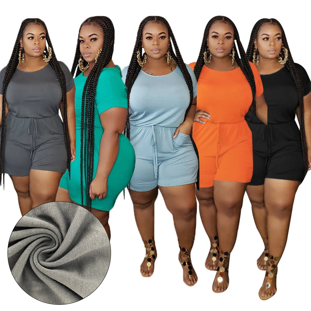 

J8755 Custom logo plus size summer clothing cotton one piece shorts jumpsuit plus size jumpsuits for women