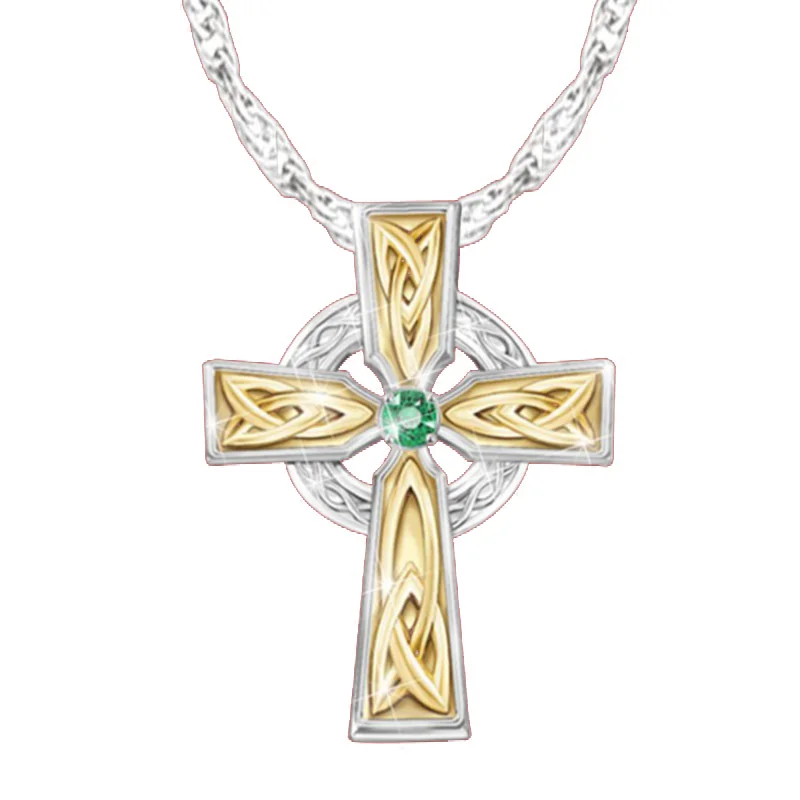 

Factory wholesale Europe and America hot sale ladies two-tone cross faith pendant necklace faith cross chain and pendant
