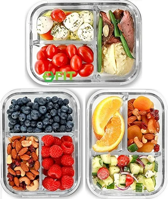 

High Borosilicate Glass Meal Prep Containers 3 Compartment Food Container