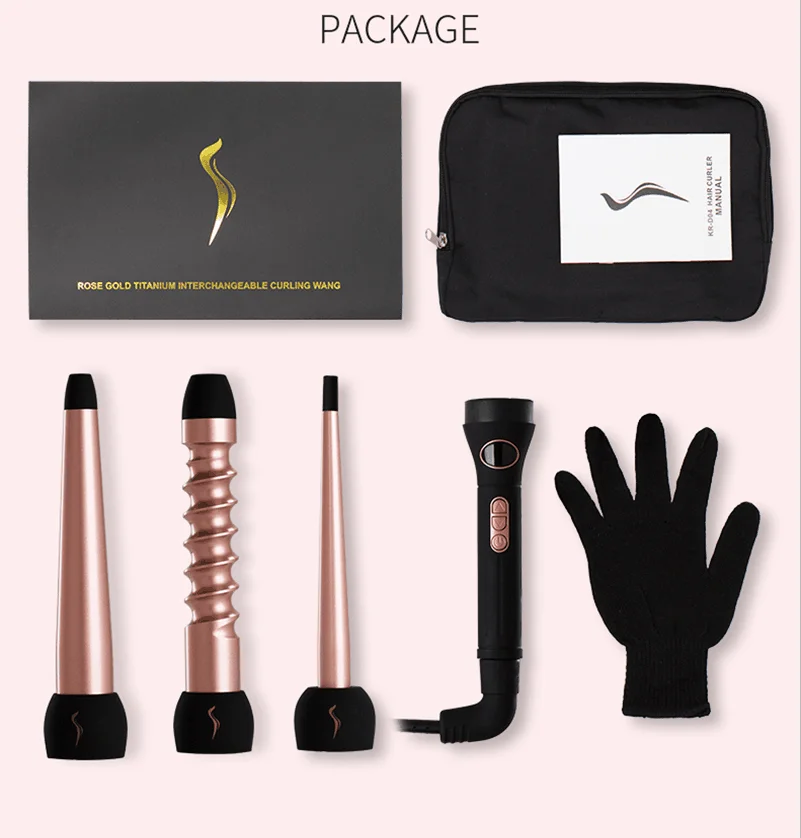 

New interchange 3 in 1 curling wand hair curler iron rose gold ceramic coating LCD display EU plug US plug, Customized