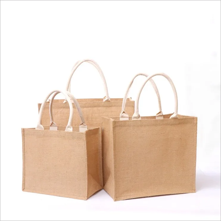 

Wholesale Custom Printing Logo Reinforced Thicken Natural Gunny Eco Friendly Jute Tote Bag Recycle Jute Shopping Bag