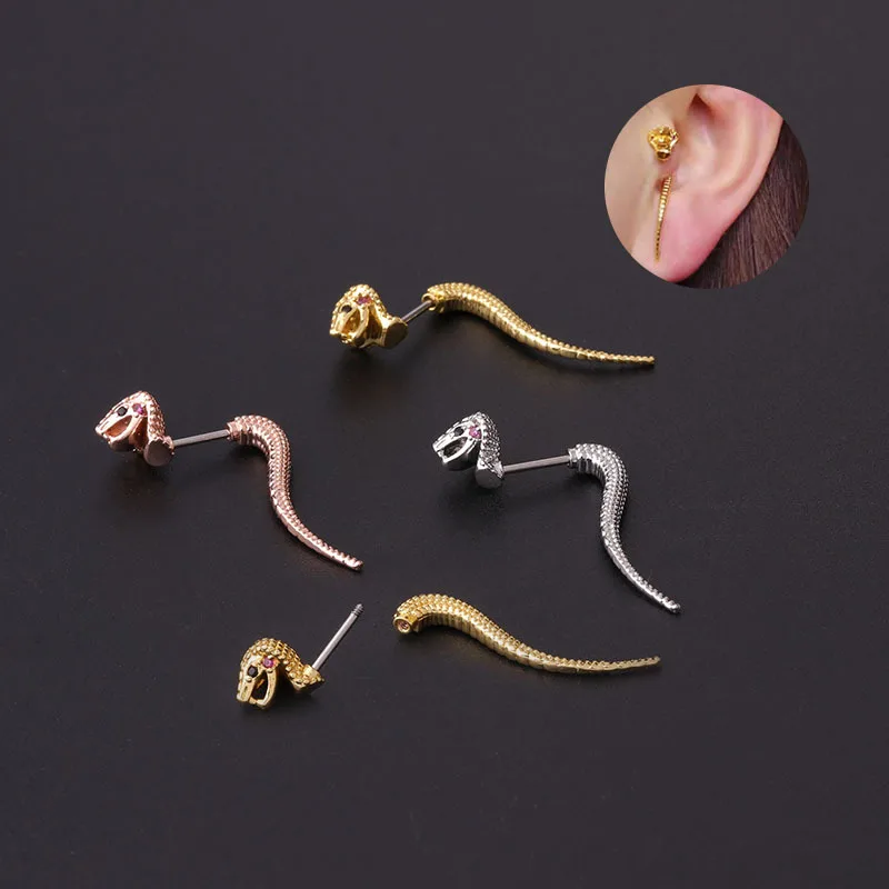 

YW New Trendy Styles Snake Tragus Ear Piercing Stainless Steel Earrings Helix Cartilage Studs