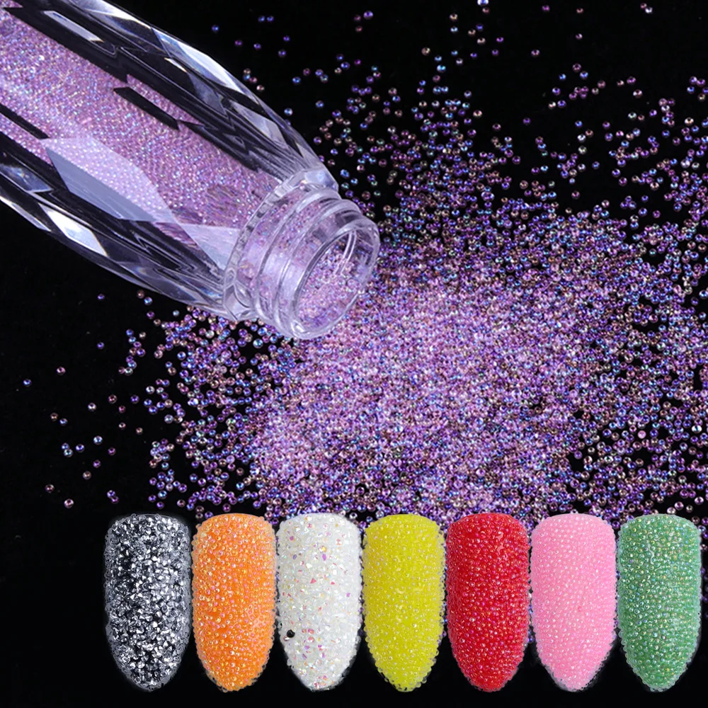 

1 bottle Shining Crystal Mixed Zircon Caviar Mini Beads 3D Nail Glitter Decorations Tiny Glass Diamond Stone, Many colors