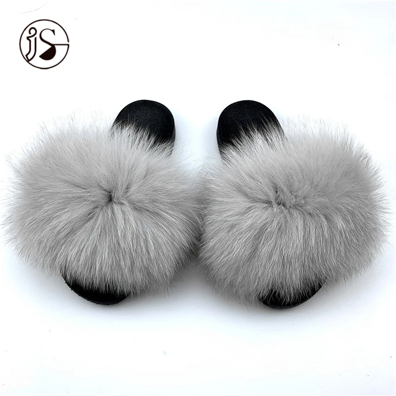 

2021 Hot Competitive Various Styles fur slippers comfy Exquisite outdoor slides for women 100% Real Fox Colorful furry slides, Picture