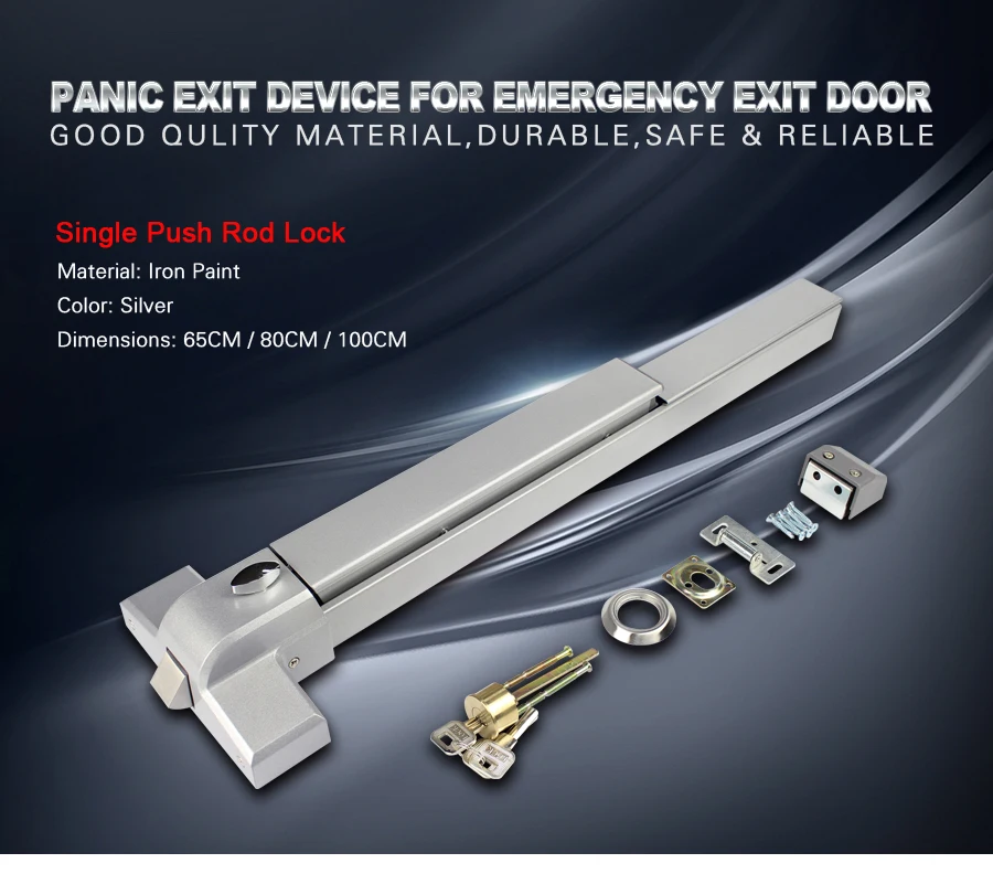 Fire Rated Single Push Rod Lock Iron Paint Push Bar Panic Exit Device