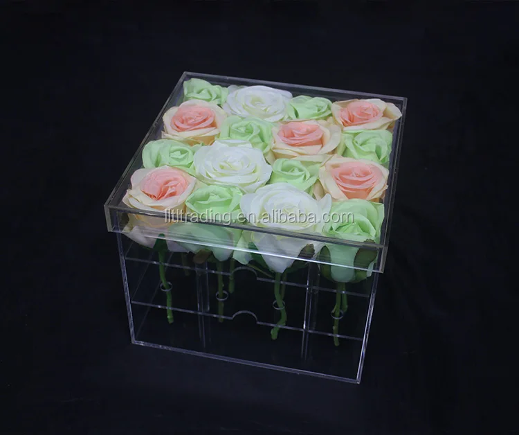16 Holes Luxury Plexiglass Boxes For Flowers Packing Gift Clear Acrylic