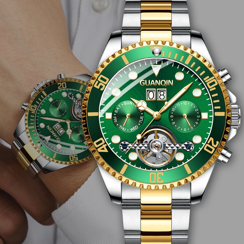 

GuanQin Mens Watch Top Luxury Brand Wristwatches Men Waterproof Stainless Steel Men's Automatic Mechanical wrist watches