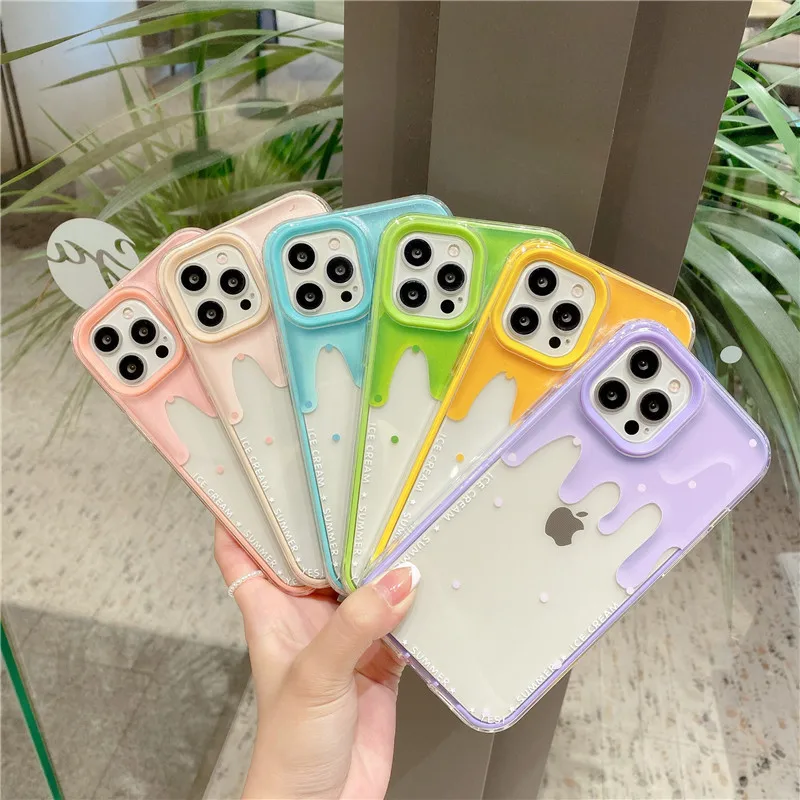 

Ice Cream Phone Case For iphone 12 Candy Color Lens Protection 3 in 1 Custom Print Cover for iphone 11 Pro Max