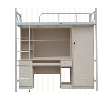 Knock Down Durable Dormitory Steel Single Bunk Bed With Table And