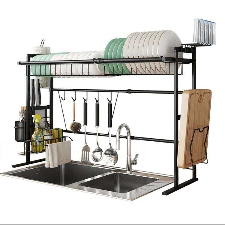 

Adjustable Metal Iron Storage Shelf Holders Over Sink Kitchen Dish Drying Rack, Black