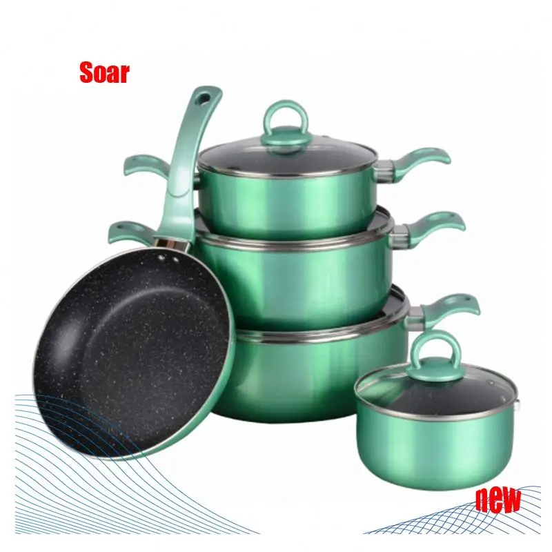 

Metallic Painted Aluminum Soup Pot Set High Temperature Resistant Non Stick Cookware