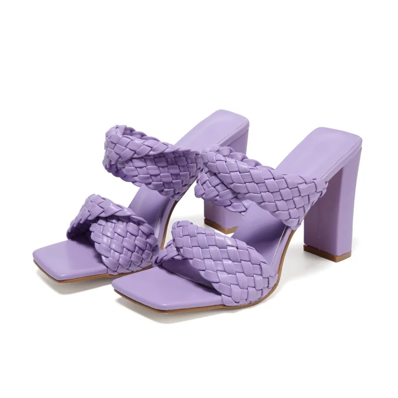 

Leather Braided High Heel Sandals Women Runway Party Shoes Woman Cross Wove Folds Mules Shoes Sexy Thin Heel Slippers Woman, White,black,purple,brown