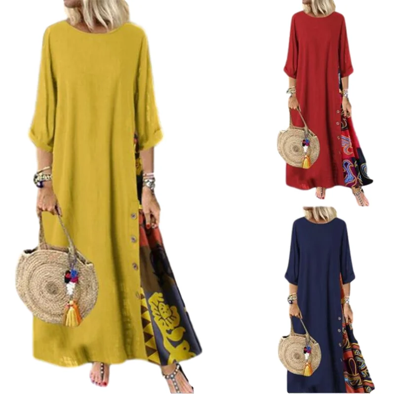 

Summer Loose Plus Size Cotton Dress Casual Cotton Long Dress
