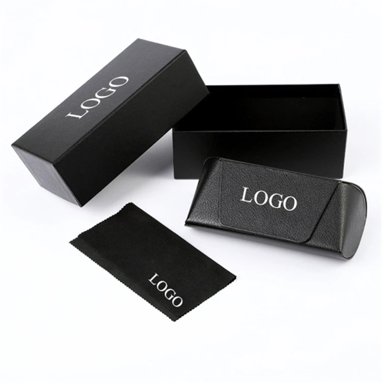 

Wholesale Original Strong Magnet Hard Sunglasses Case PU Leather Cover Sunglasses Case Set with Logo, Black/white