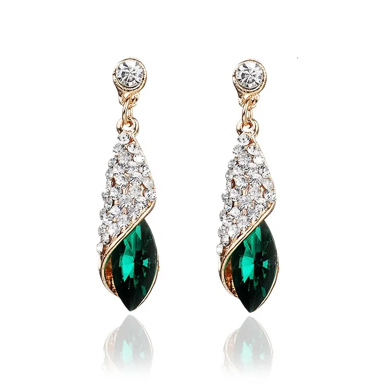 

Vintage Women Crystal Water Drop Earrings Jewelry Wedding Pierced Crystal Rhinestone Dangle Earrings, Green white blue red