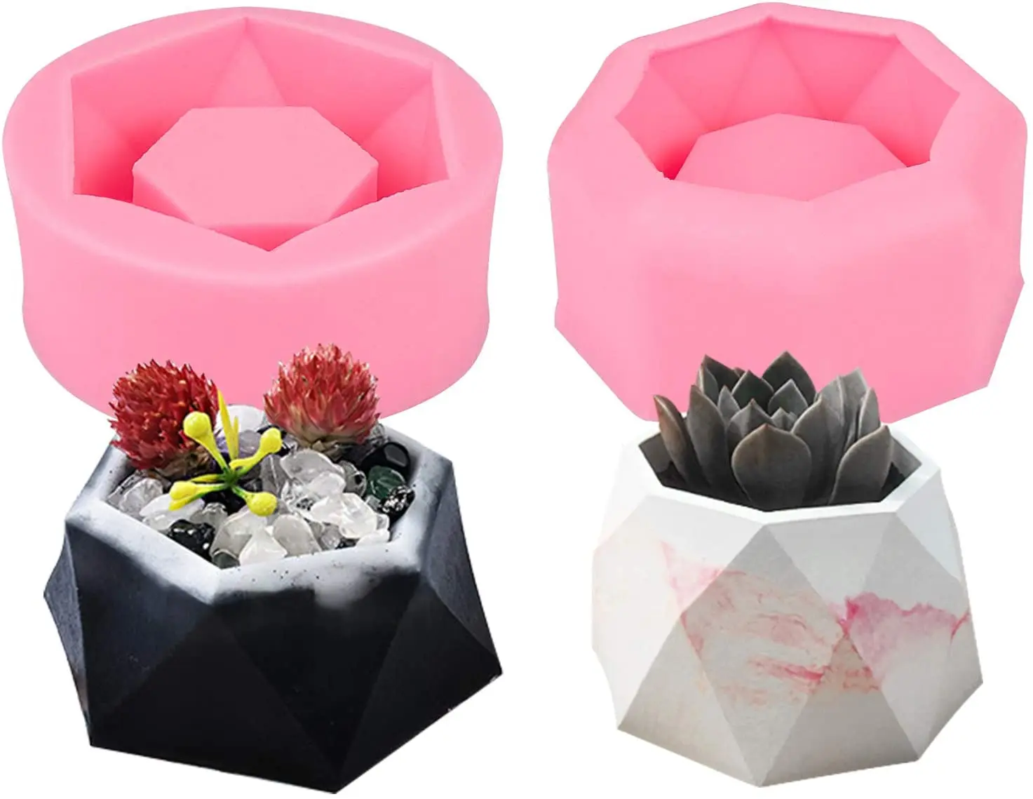 

Silicone mold hexagon succulent plant vase ashtray candlestick resin casting mold for DIY handcrafts to make 2 pieces