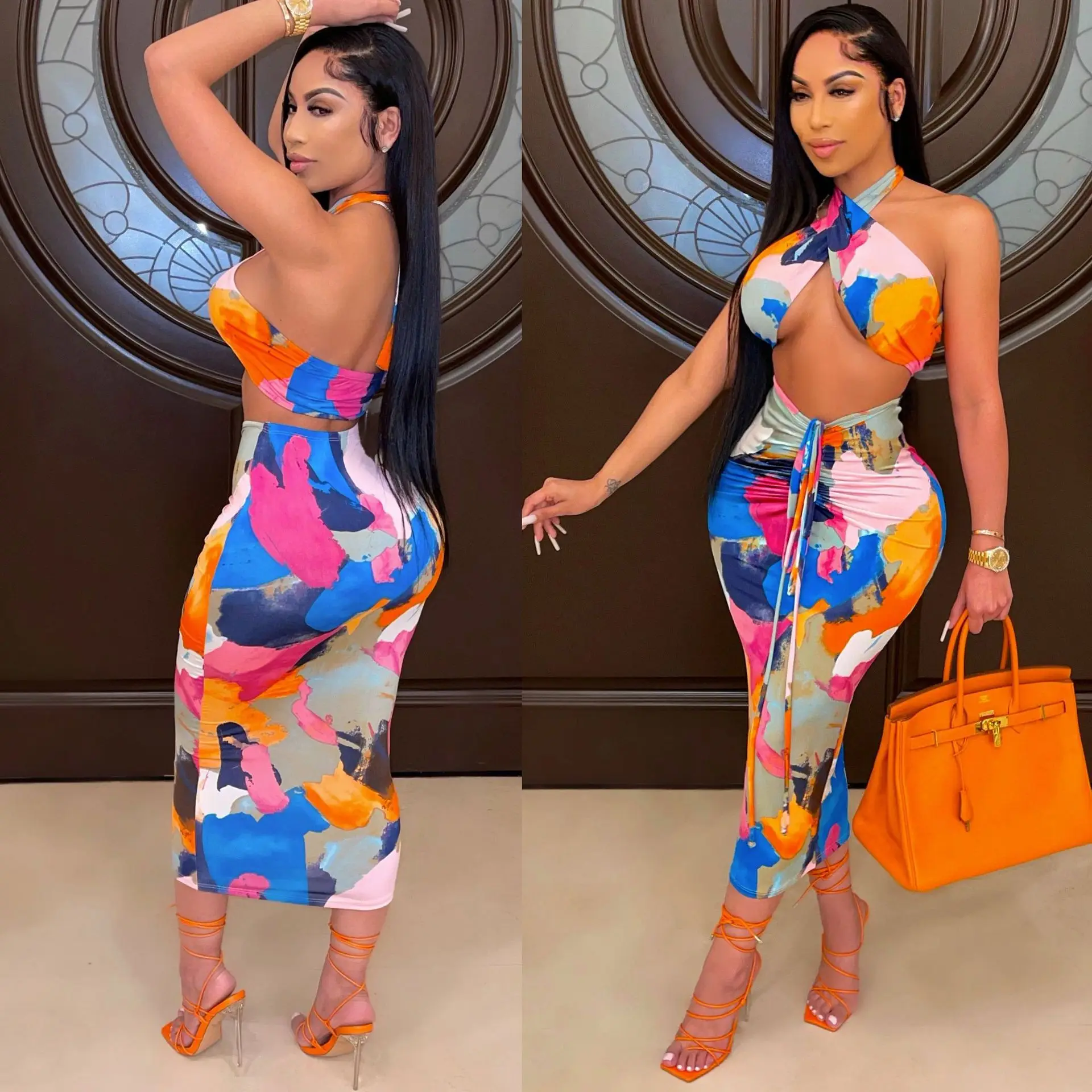 

2021 Workout New Summer Sleeveless Sexy Halter Casual Spring Dresses 2021 Women Clothing Maxi Summer Trendy Dresses