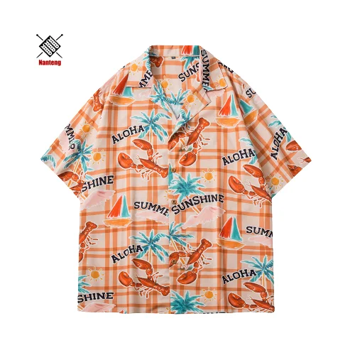 

Custom Print Design Low MOQ New Stylish Fashion Printed Beach Collar Men Shirts Cotton Casual Manufactures Hawaiian