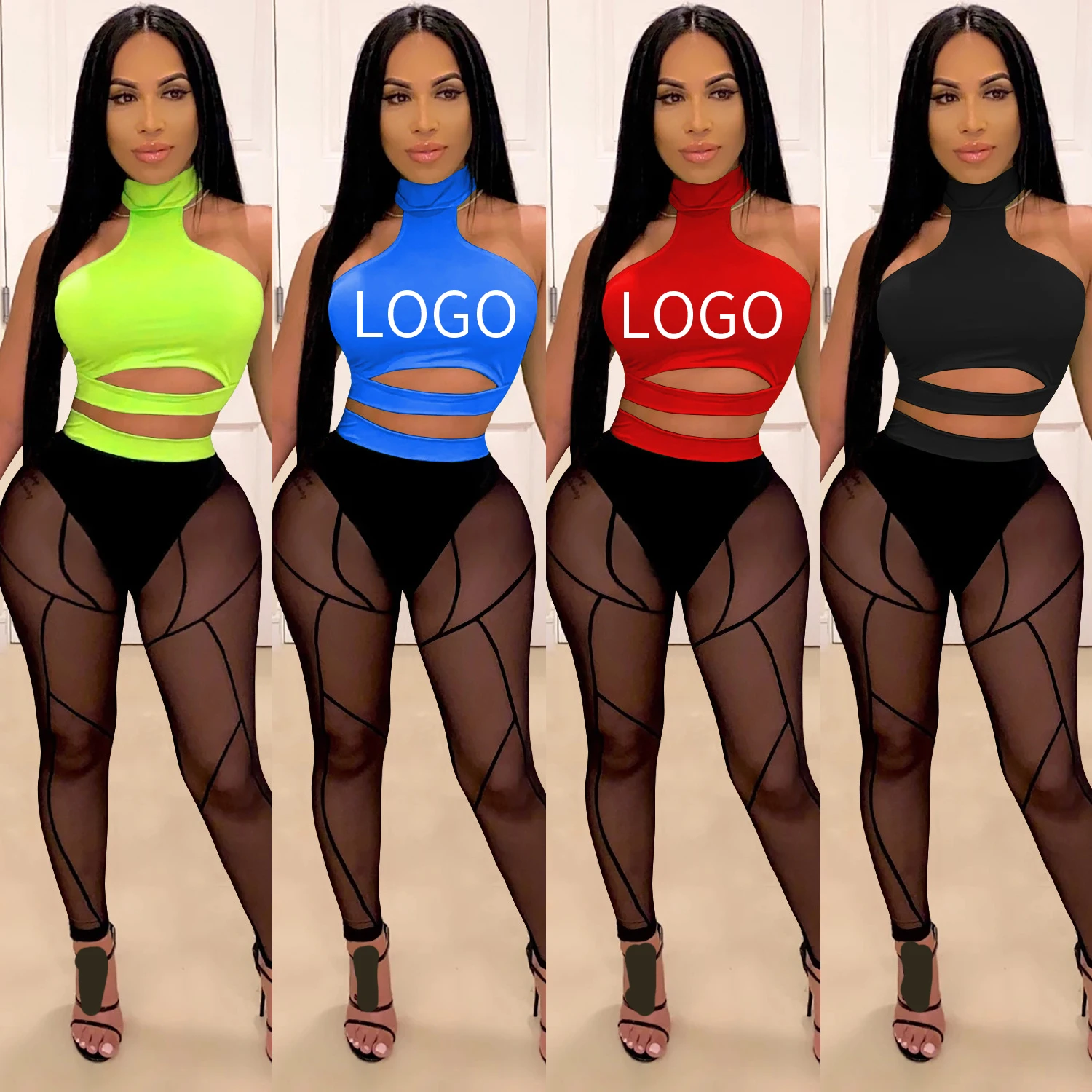 

Trousers With Lace sleeveless bodycon top mesh pants outfits ladies wear see-through sexy women 2 piece set lace pants